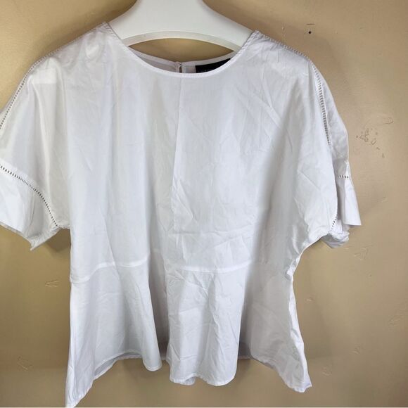 Lane Bryant Womens Size‎ 16 Plus Flare Sleeve Peplum Tope White Eyelet Lace Trim - Picture 1 of 7